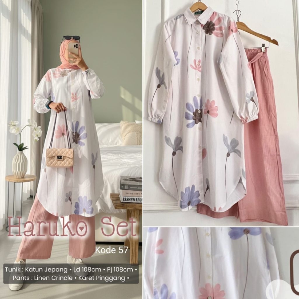 HARUKO SET BY QFA SET CELANA CRINKLE PREMIUM LONG TUNIK KATUN JEPANG PREMIUM SET CELANA PREMIUM WANI