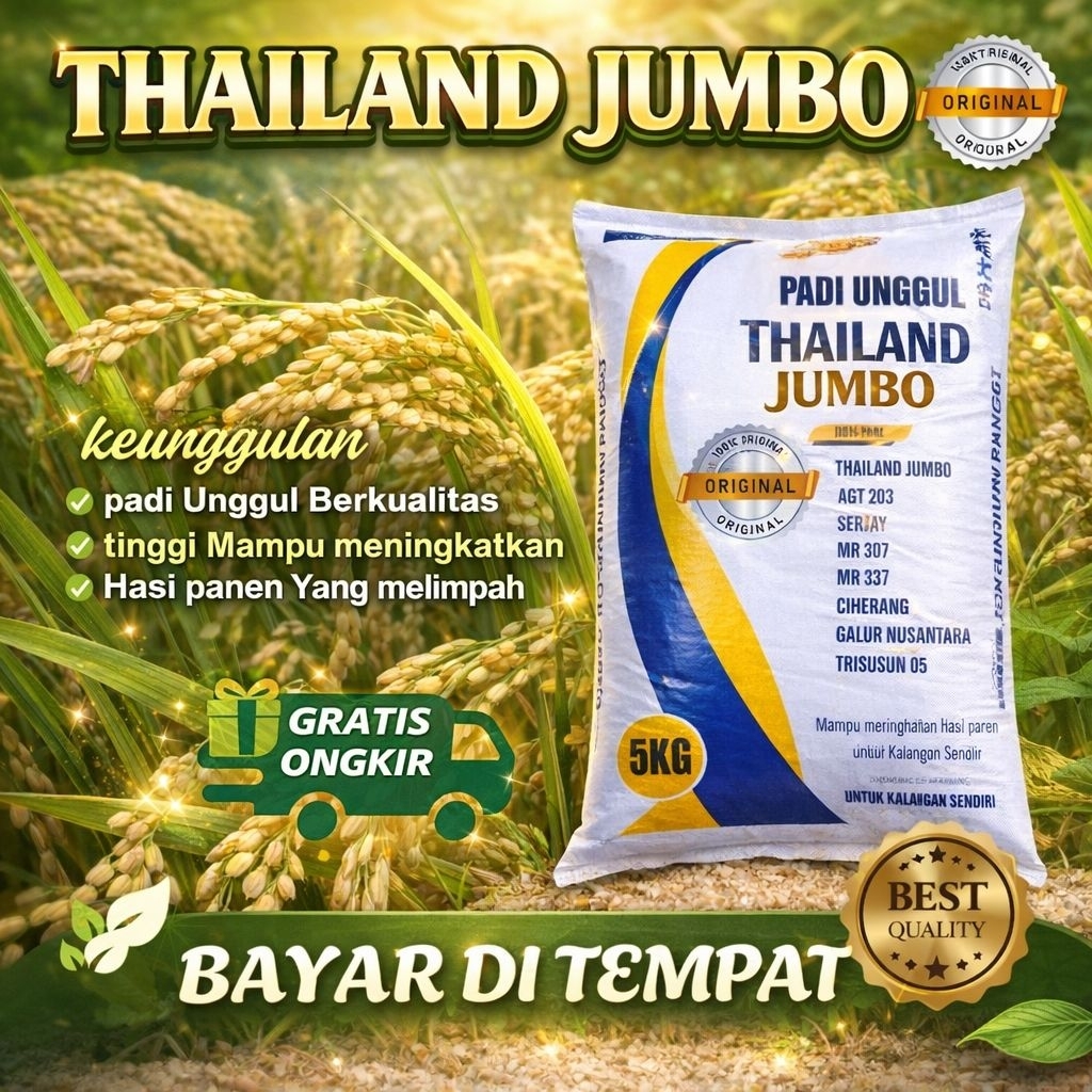 Padi Unggul THAILAND JUMBO kemasan 1- 5kg Benih padi THAILAND JUMBO 5 KG Benih bibit padi Thailand j