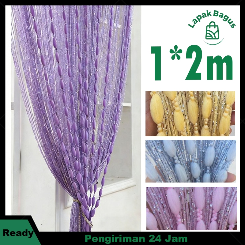 Tirai Benang Pintu Tirai Glitter Polyester Jendel Pintu Kamar Lebar 1x2m, Tirai Dekorasi Lucu Tirai 