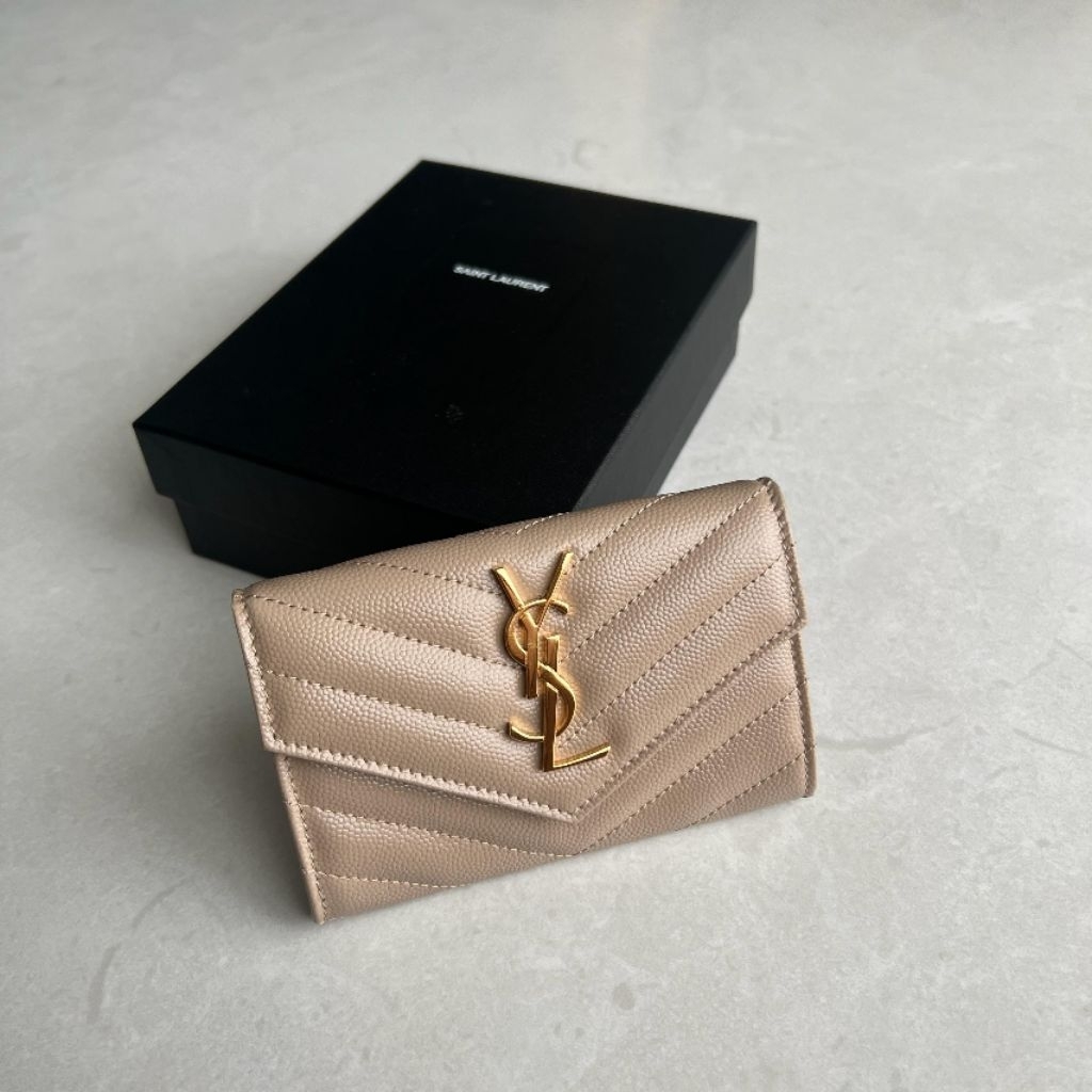 YSL mono*gram small envelope wallet Dark Beige GHW