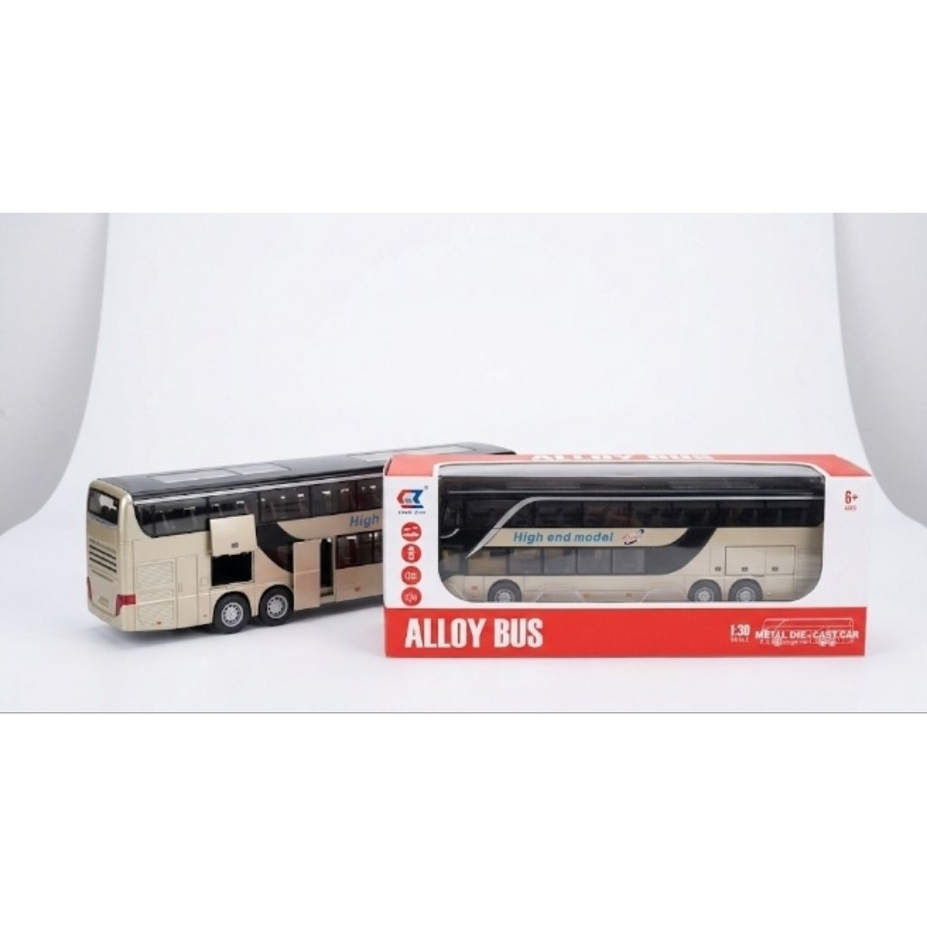 Bus double dacker mainan bus tingkat warna coklat skala 1:30 bahan besi