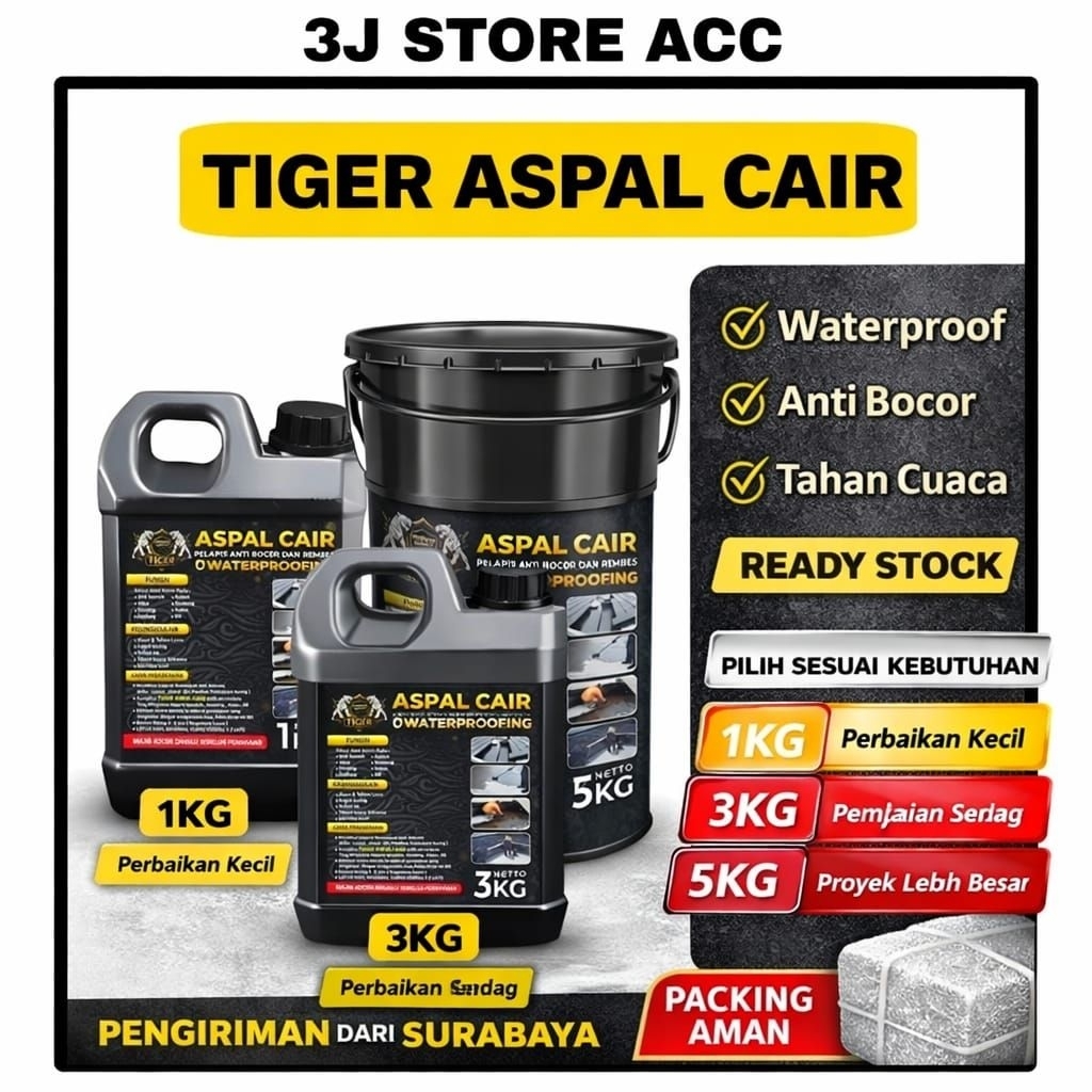 Aspal Cair Emulsion Aspal Cair Emulsi 1kg 3kg 5kg untuk Dak Beton Atap Seng Spandek Lantai Jalan Kol