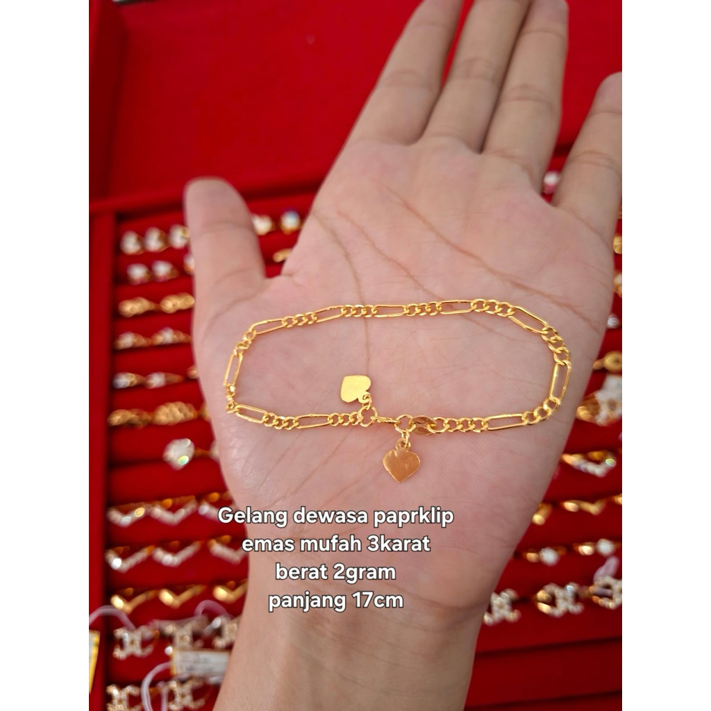 Gelang dewasa paperclip emas mudah kadar 5% 2gram