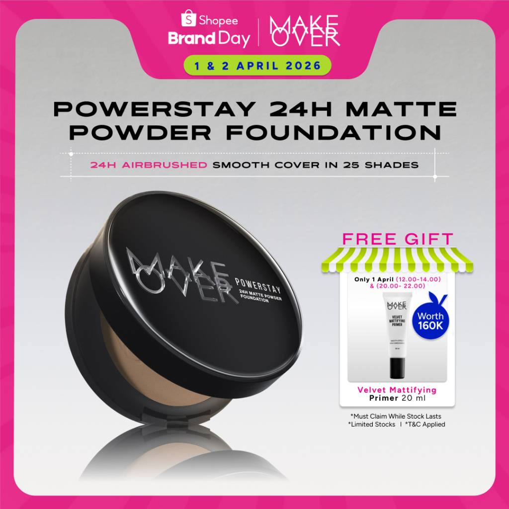 [SPECIAL HOLIDAY LOOK] MAKE OVER Powerstay 24H Matte Powder Foundation - Bedak Padat High Coverage R