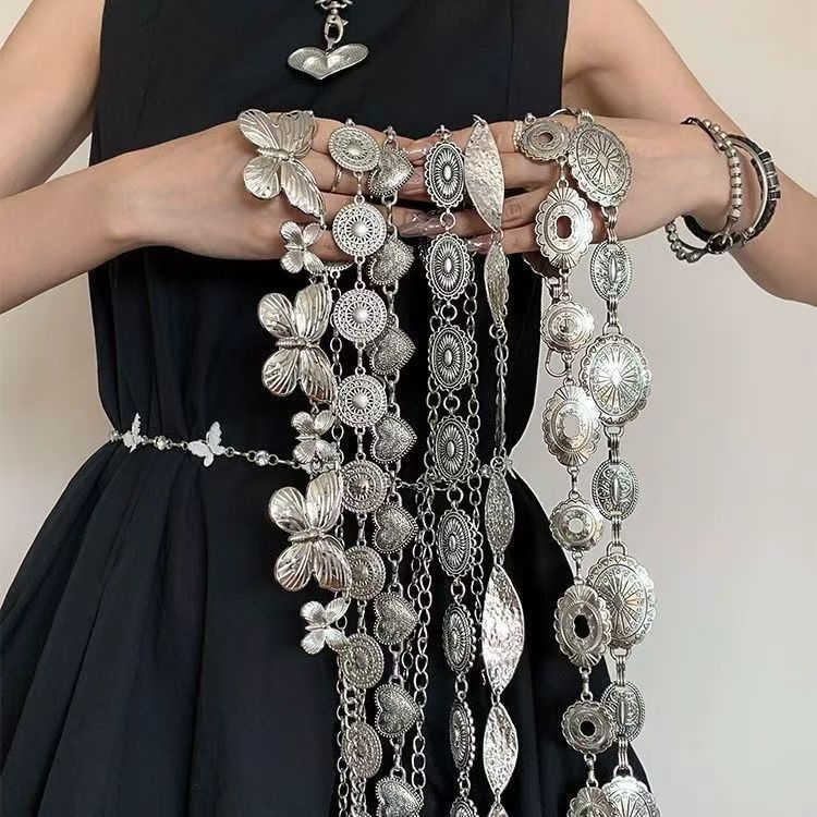 Ikat Pinggang Rantai Silver Wanita Fashion Vintage Etnik Chain Belt
