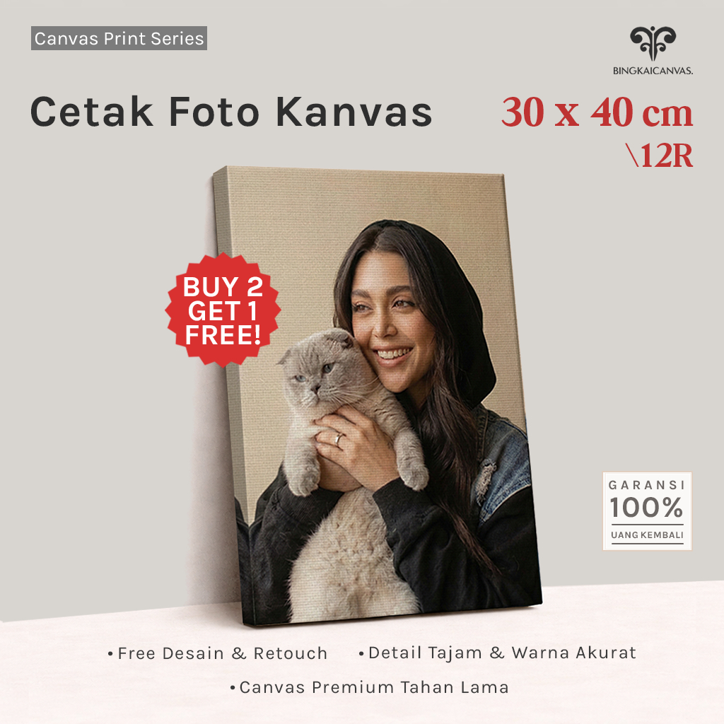 Cetak foto kanvas 30x40cm 12R/Canvas photo print + spanram