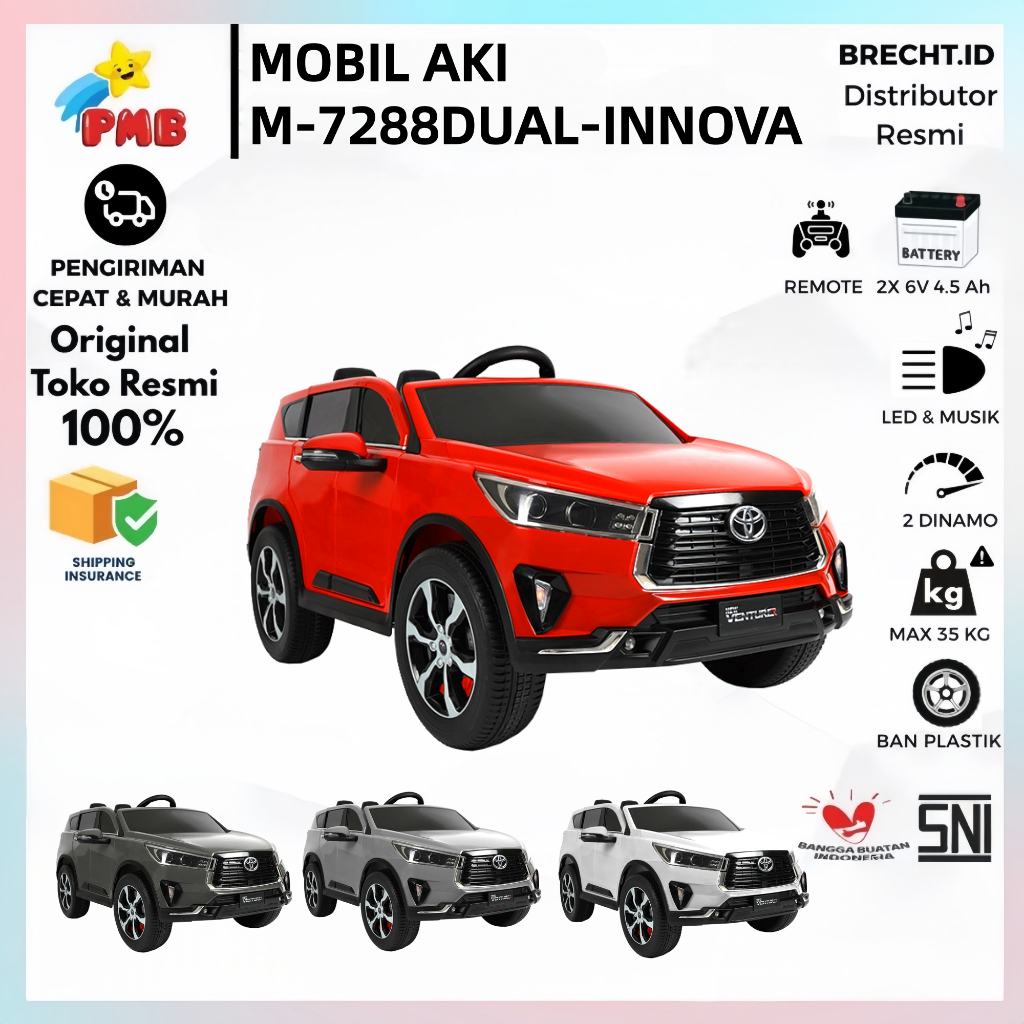 Mobil Aki Anak Toyota Fortuner Dual PMB M7288, M7588 Remote Control