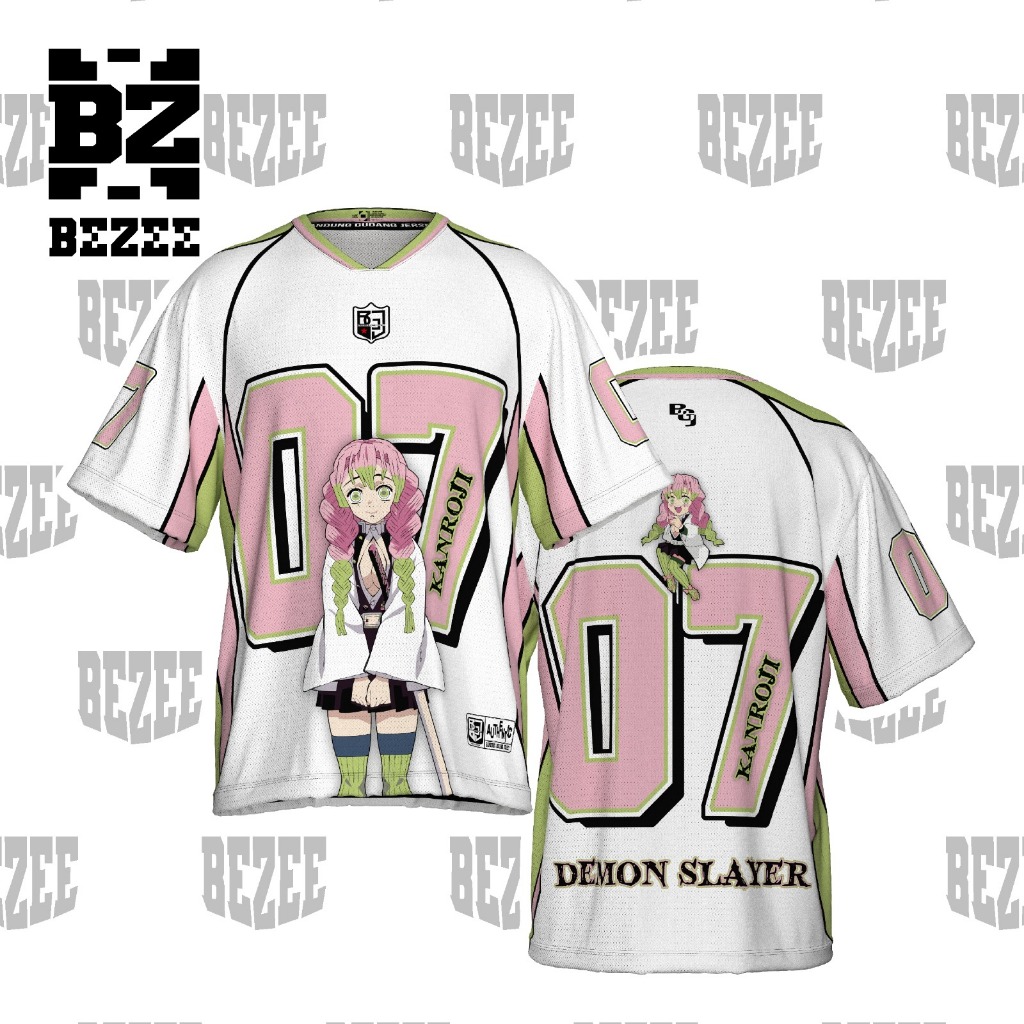 BEZZE Kaos Streetwear Jersey Rugby Hockey Demon Slayer Karkter Anime Mitsuri Kanroji Angka 07 Oversi