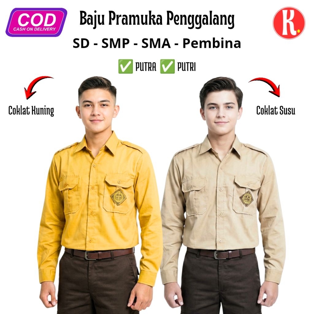 Baju Seragam Pramuka SD SMP SMA Pembina Guru Lengan Panjang Laki laki Perempuan