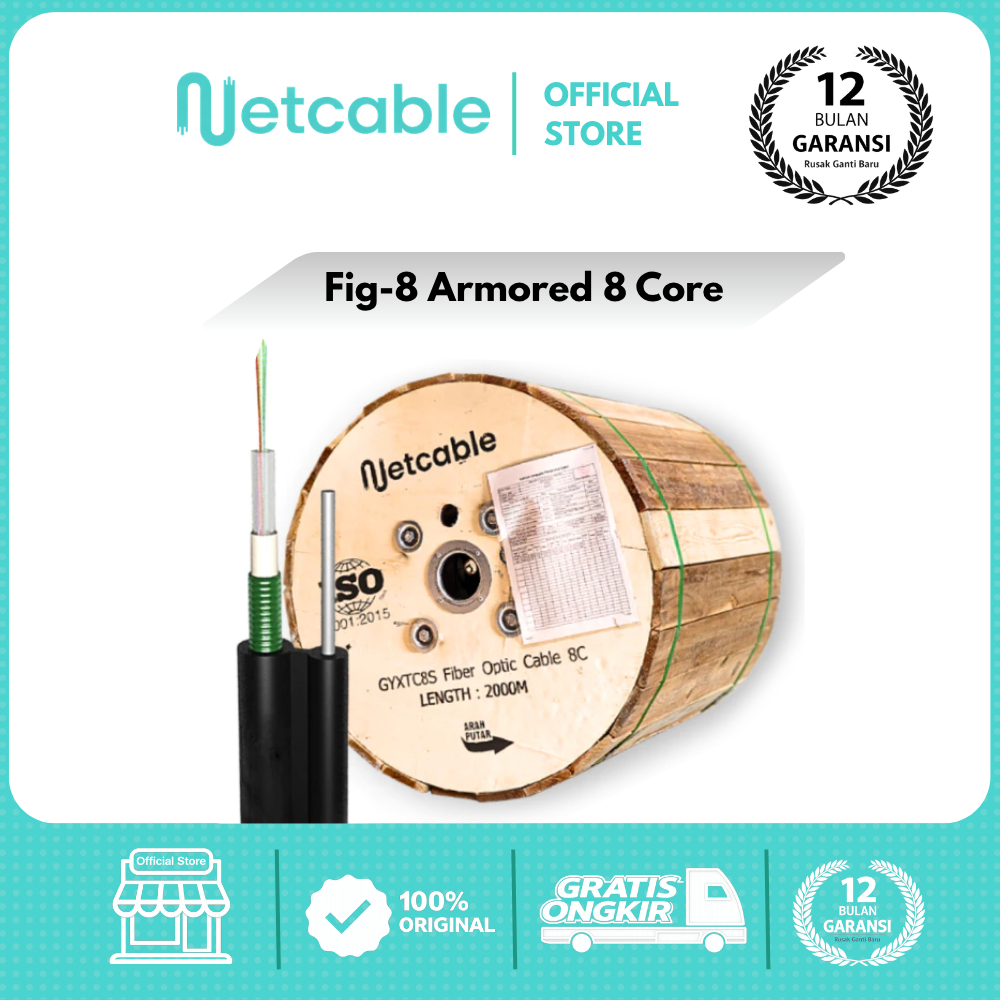 NETCABLE Kabel Fiber Optik Mini Fig8 8 Core Armored 2KM | Kabel FO Fig 8 Armored