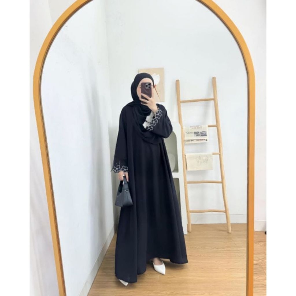 Gamis Adiba Simple Polos Motif Bordir Di Tangan Mewah Elegan
