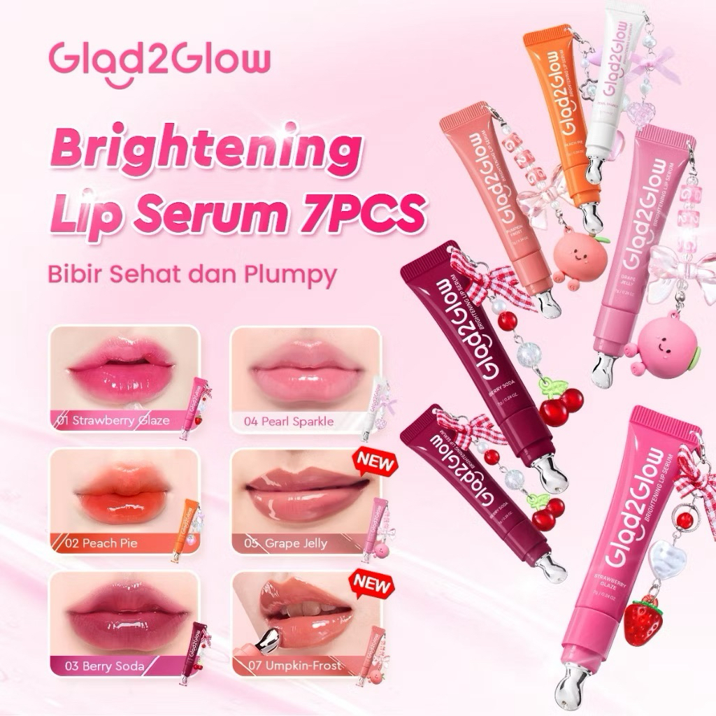 Glad2Glow BRIGHTENING LIP SERUM 7g  Mencerahkan Melembabkan dan menambahkan warna3in1  liptint lipst