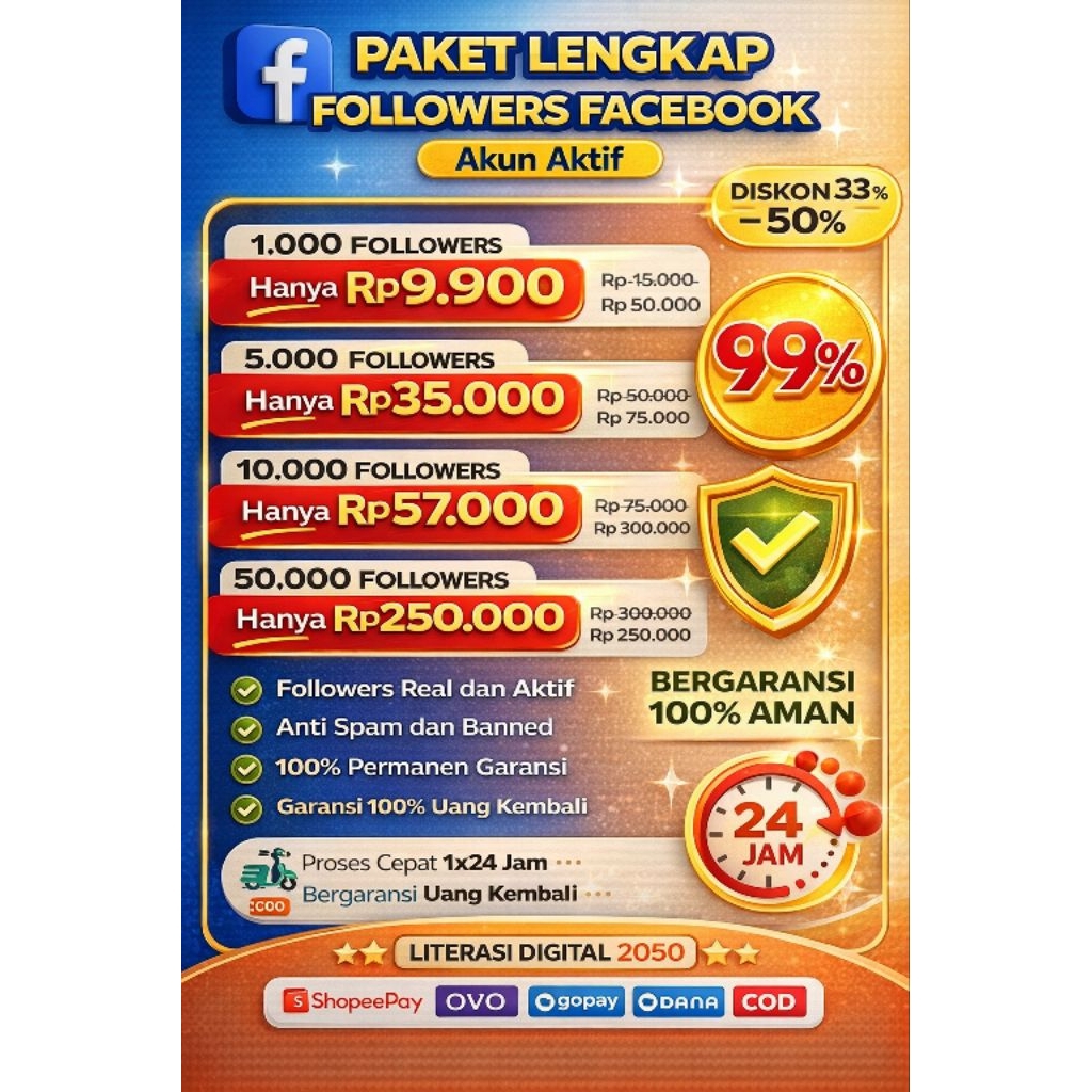 Jasa Followers Facebook Aktif Permanen | 1K 5K 10K 50K | Real Akun Indonesia | Bergaransi | Proses C