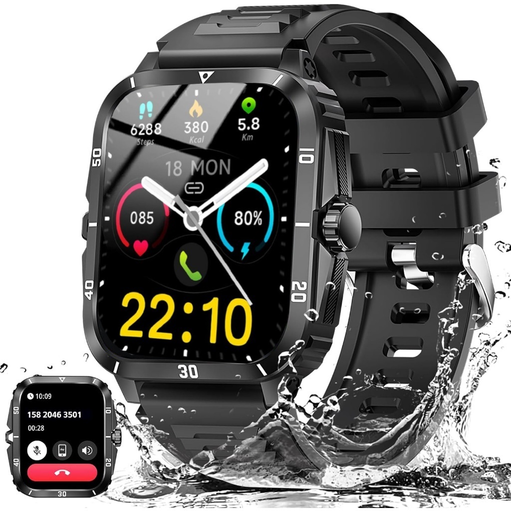 ENC Military Smartwatch for Men, Jam Tangan Pria Smartwatch Bluetooth calling for iPhone Android