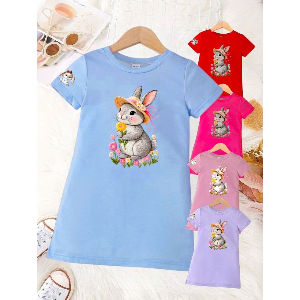 daster anak perempuan model sulaman hewan kelinci lucu | kaos tunik korea korea style rabbit | usia 