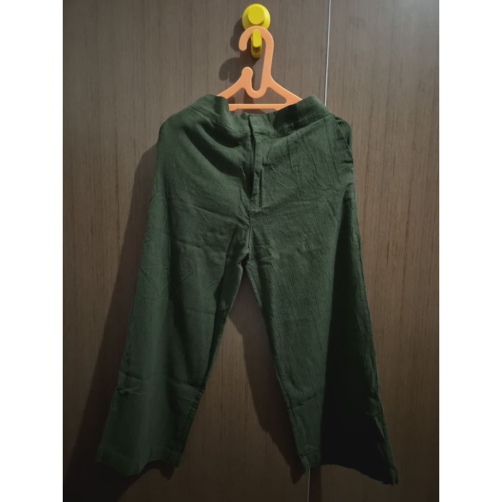 Celana Kulot Linen Crinkle Highwaist- Cullote Pants | Wide Leg Olive