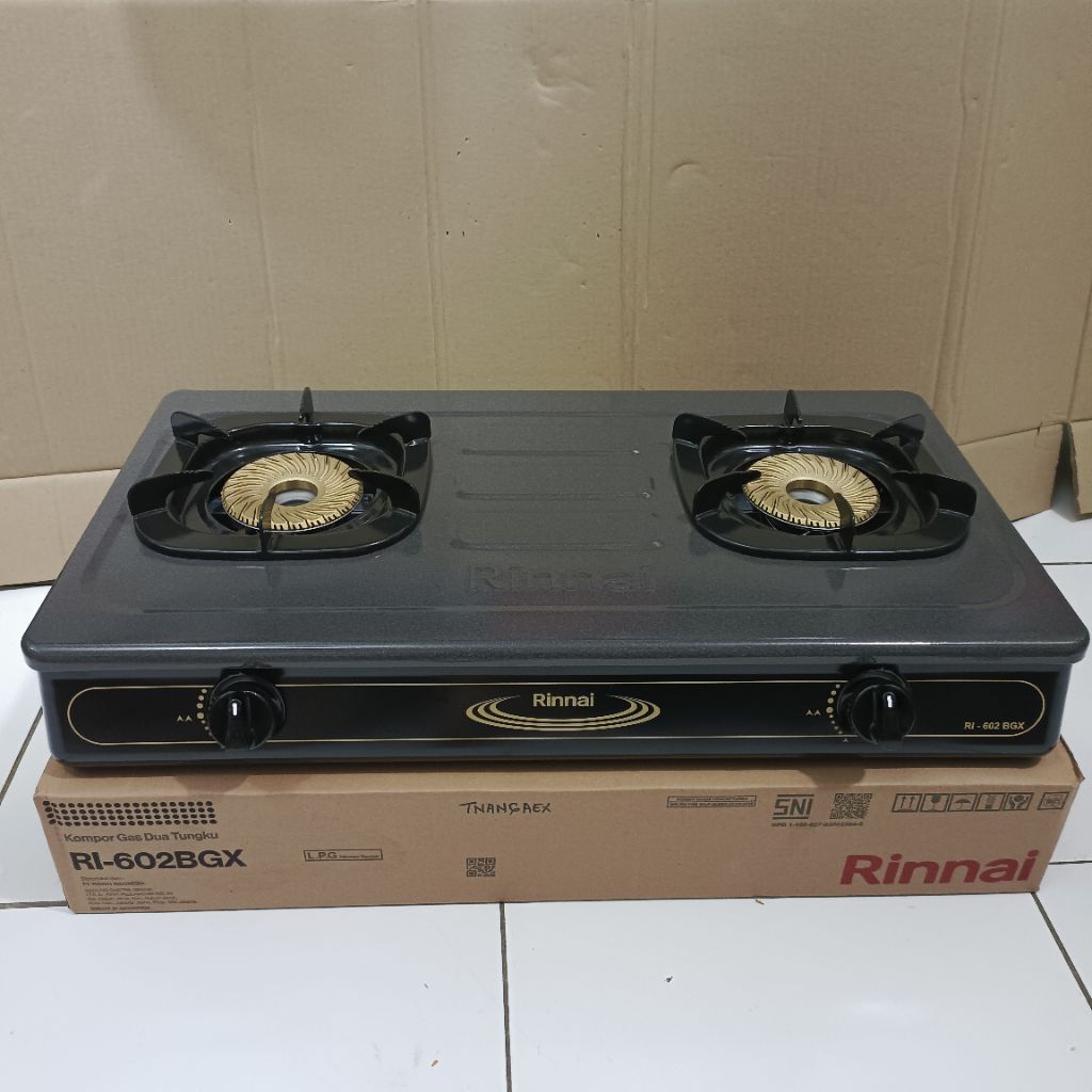 Rinnai Kompor 602BGX RI602BGX RI 602 BGX API TORNADO 2 Tungku/Kompor Gas 2 Tungku Rinnai Teflon