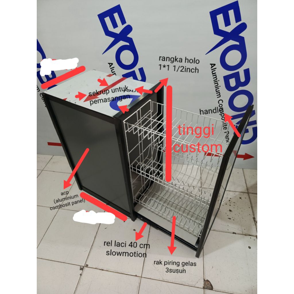 laci rak piring gelas kitchen set aluminium bawah meja kolong dapur