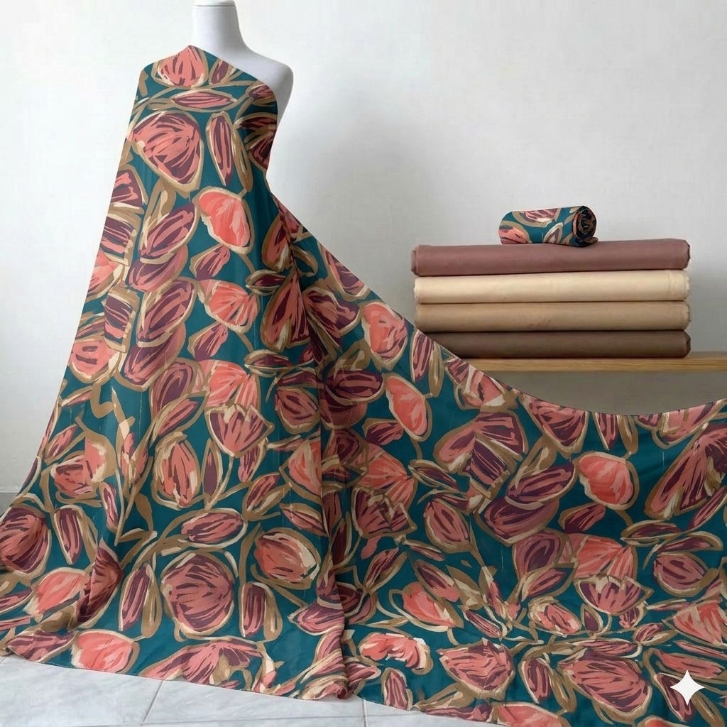 Kain Sifon Ceruty Motif Bunga Tulip Abstrak Premium Meteran - Bahan Gamis Dress Tunik Ceruti Babydol