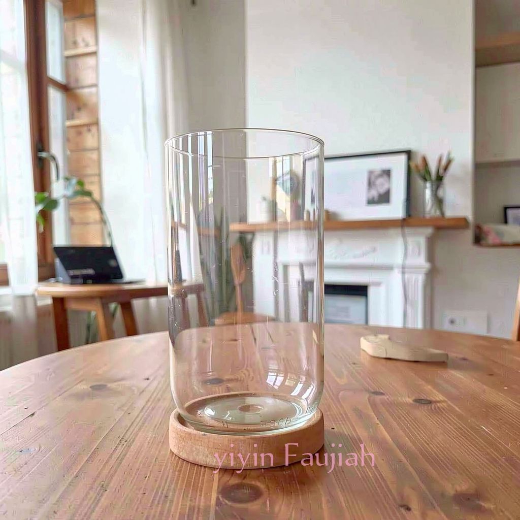 Botol kaca botol gelas tabung+tatakan kayu/botol ikan hias/botol dekorasi meja/aquarium mini/botol v