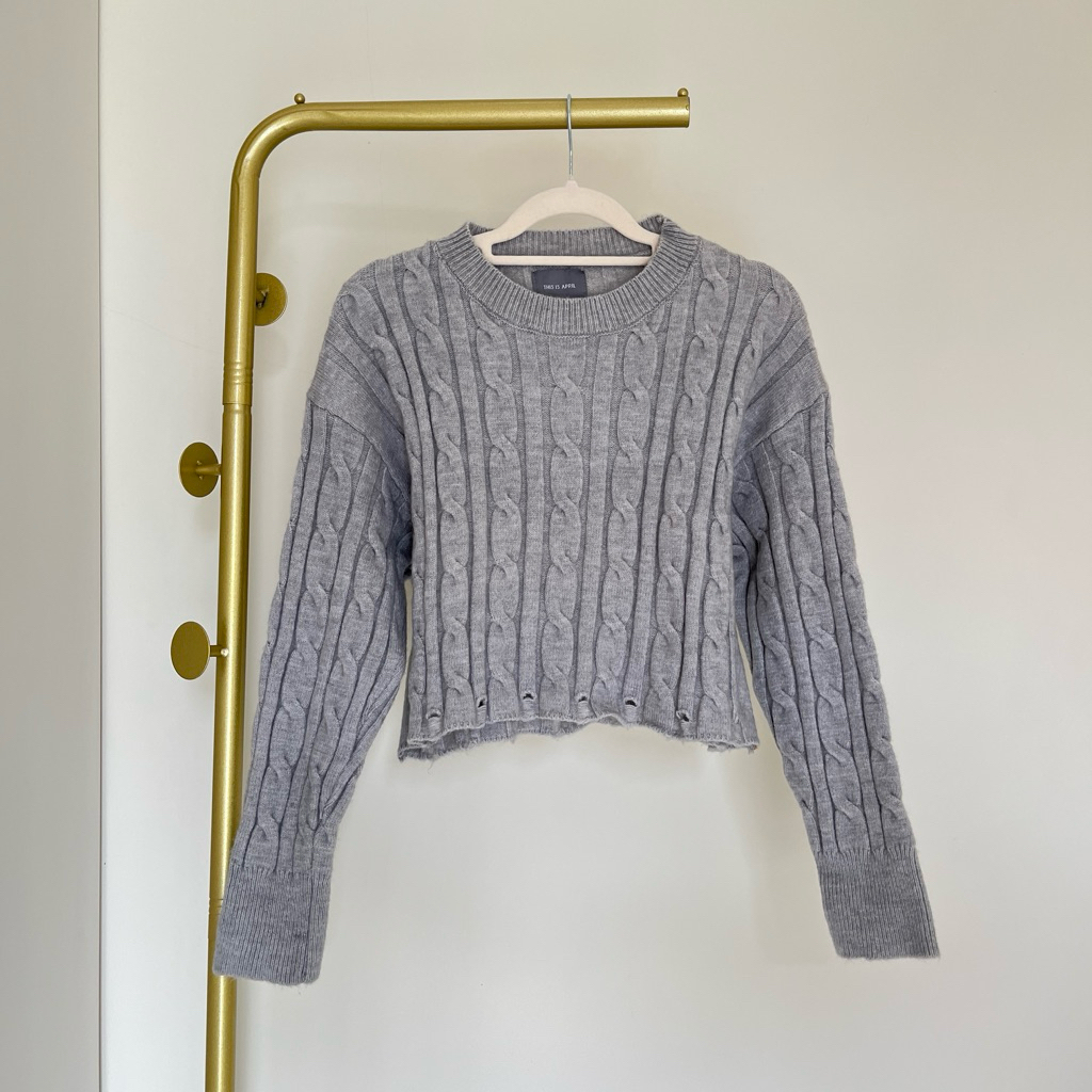 This is april sweater cable knit crop top grey