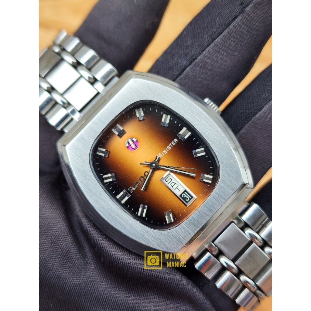 Jam Tangan Super Rare Vintage Original Rado Minister Brown Burst Dial DayDate Automatic Swiss Made