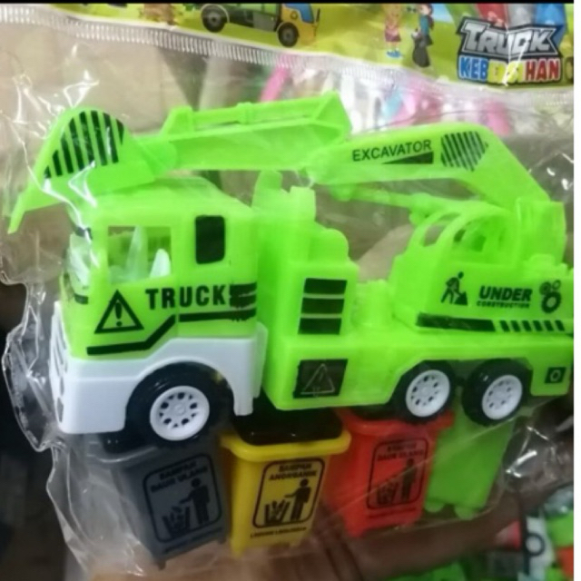 Mainan Truk Molen Mixer Set 4 Tong Sampah Edukasi Kebersihan Anak - Mobilan Truk Sampah Hijau SNI Mu