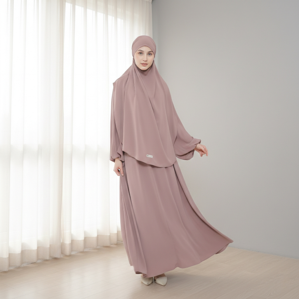 Adreena - Nusa Abaya Khimar Set (Abaya Gamis Set French Khimar Haji dan Umrah Bahan Cooltech)
