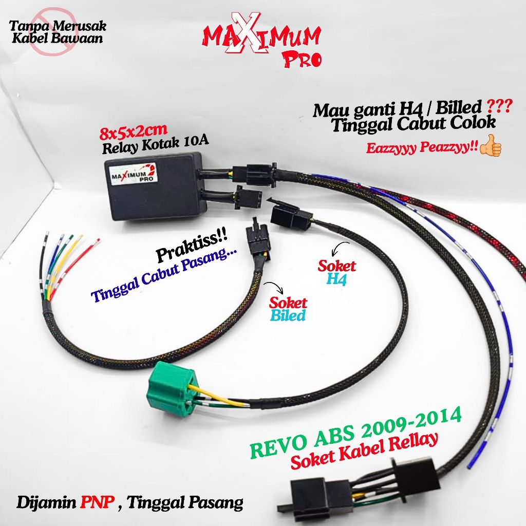 PREMIUM KABEL RELAY LAMPU SET REVO ABSOLUTE 2009-2014 10A HID SOKET BILED LED H4 MOTOR SOCKET RELLAY