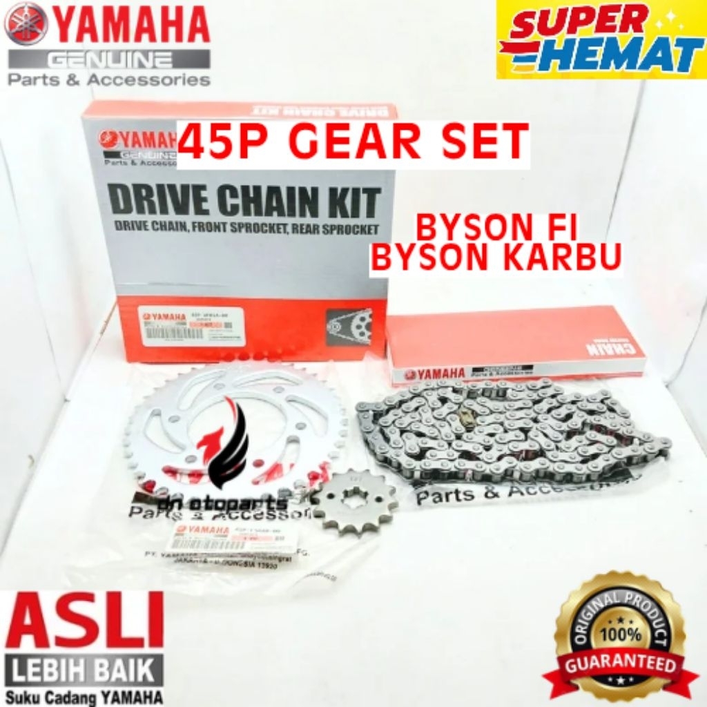 GEAR SET ORIGINAL YAMAHA KODE 45P, GEAR SET BYSON FI, GEAR SET BYSON KARBU


