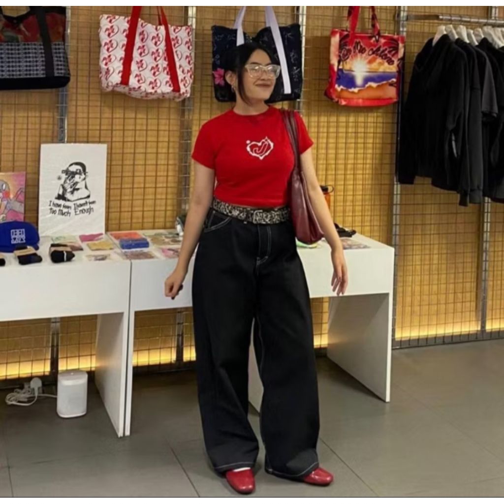 Celana Jeans Baggy Denim Tebal 14 oz - Black Indigo, Size 32