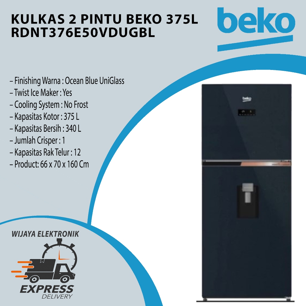 BEKO RDNT376E50VDUGBL - Kulkas 2 Pintu 375L Liter NeoFrost Harvest Fresh Ion BEKO RDNT376E50VDUGBL