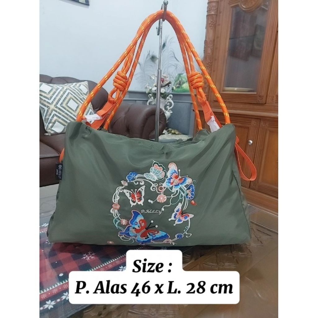 D.Kelly Bag Parasut Green Motif Kupu Kupu