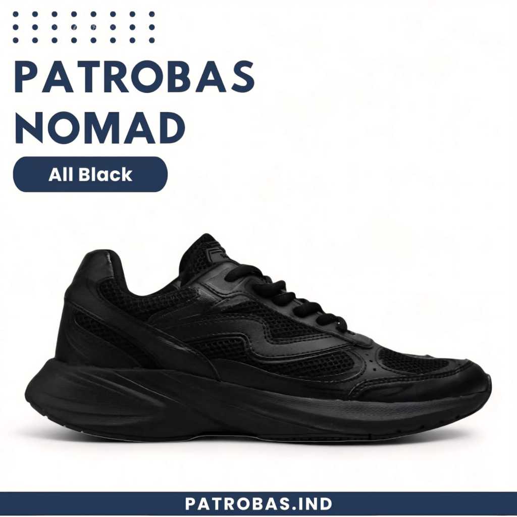 PATROBAS Nomad All Black Original Sepatu Sneakers Casual Sport Pria Wanita Hitam Polos