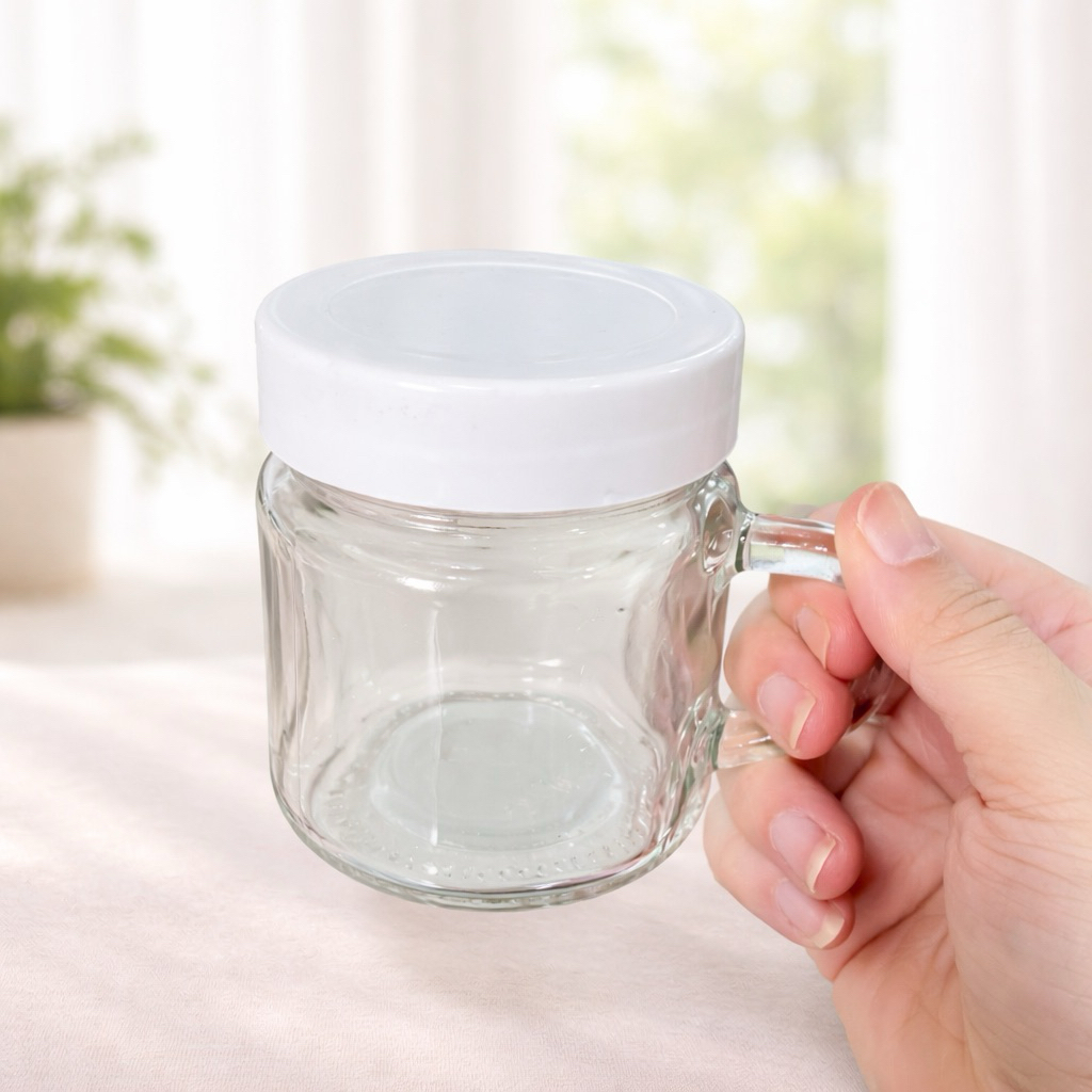 Mug Kaca Tutup 250ml / jar kaca gelas tangkai tutup