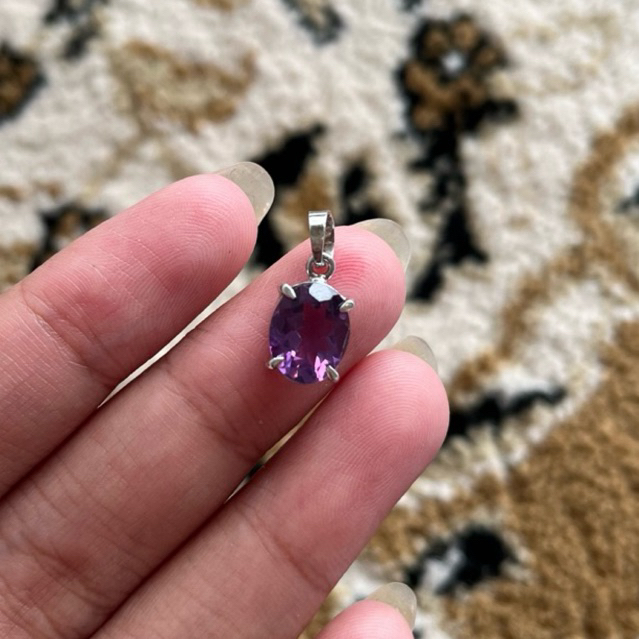Liontin permata Natural Amethyst ring perak