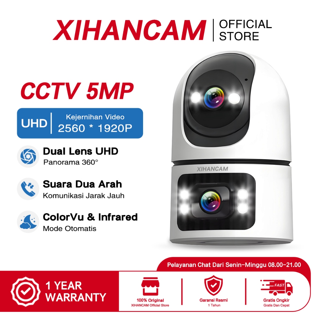 XIHANCAM 5MP Dual Lens CCTV Indoor Wifi Camera 360 CCTV Rumah Kamera CCTV Wifi Jarak Jauh Lewat HP