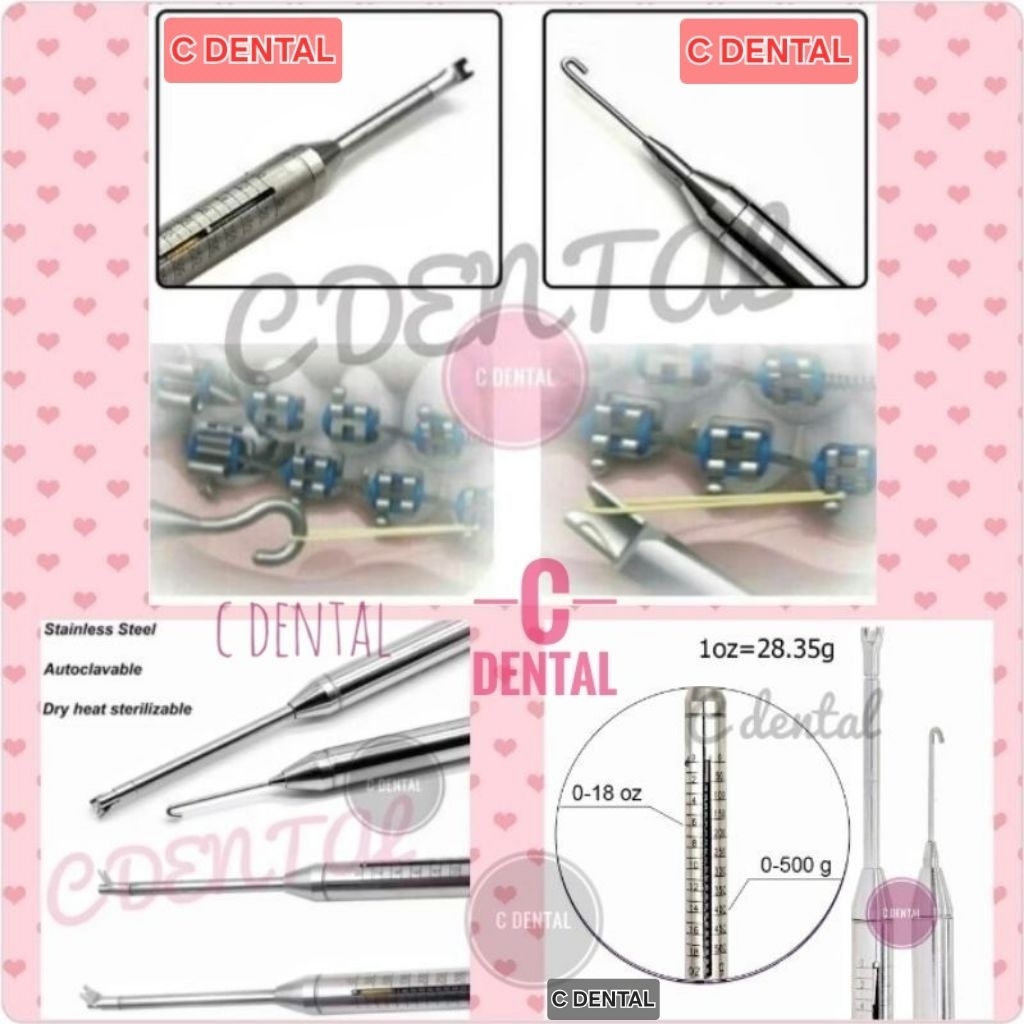 Dental Ortho Gauge Archwire Elastic Spring Alat Ukur Kekuatan Tarikan (18oz / 500g)