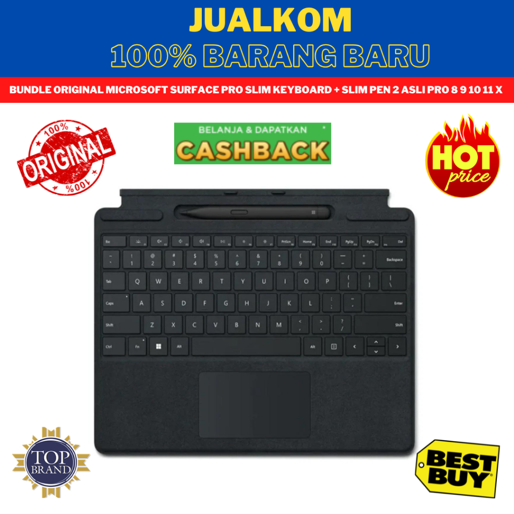 Bundle Original Microsoft Surface Pro Slim Keyboard + Slim Pen 2 Asli Pro 8 9 10 11 X