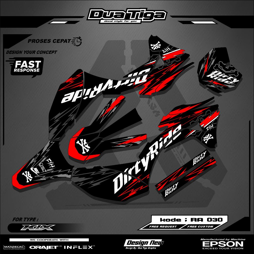 DECAL KLX GORDON FULL BODY PUTIH HITAM LAMINASY SUPERGLOSSY - DECAL KLX G BF SM SE