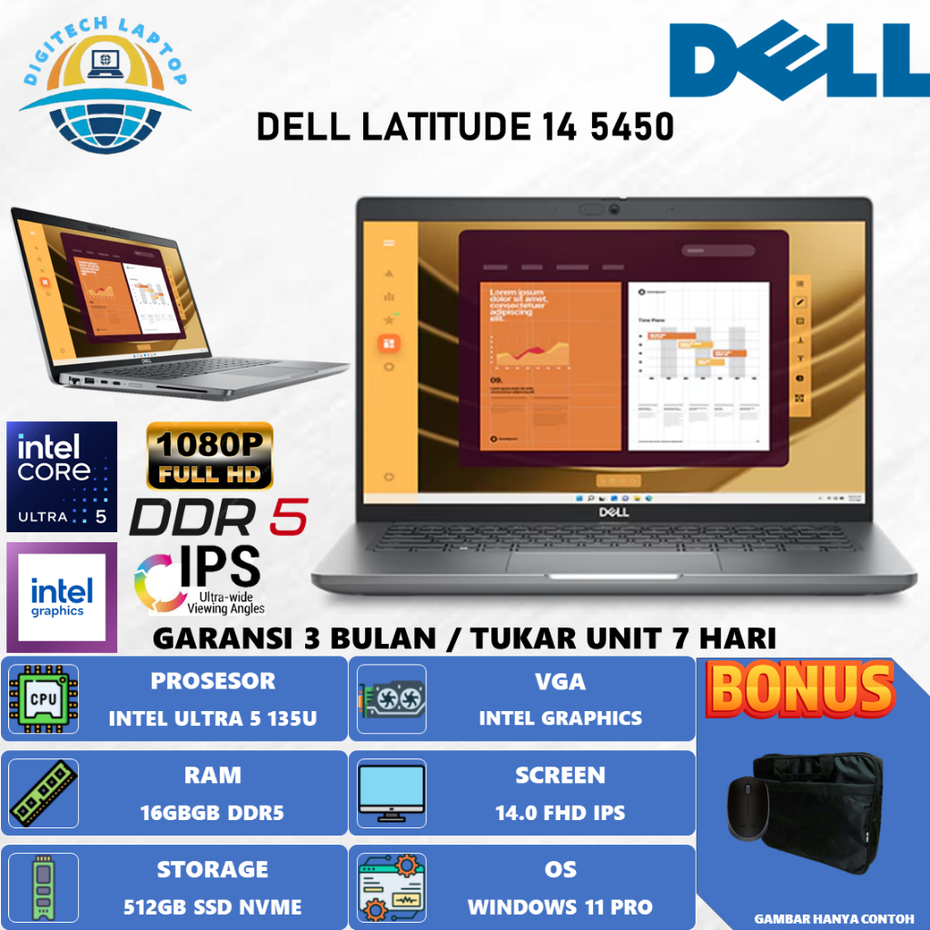 Laptop DELL 14 5450 INTEL Ultra 5 135U 16GB 512GB 14.0 FHD IPS WINDOWS 11 PRO