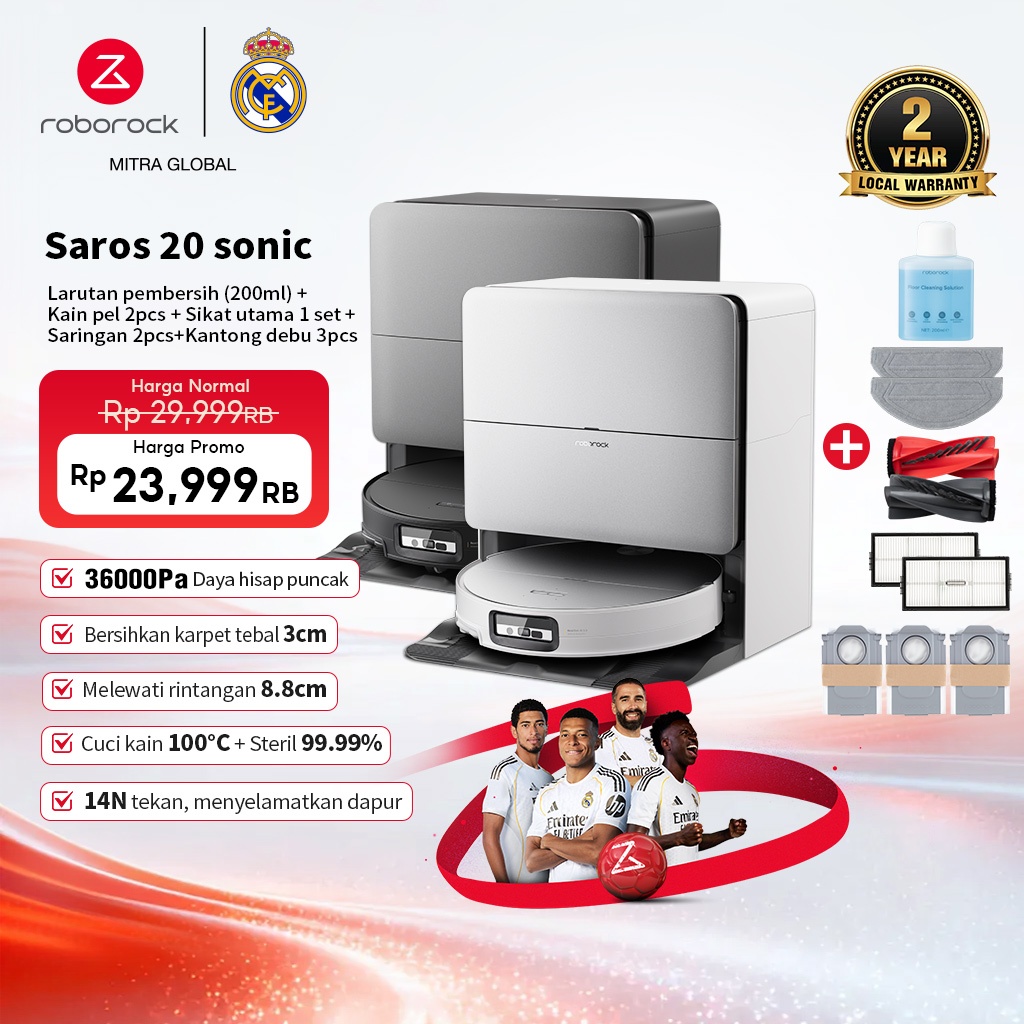 Roborock Saros 10 Robot Vacuum Cleaner dengan Daya Hisap 22000Pa dan Sistem Anti-Kusut