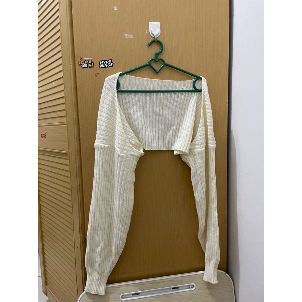 PL-Cardigan Bolero Rajut Putih – Shrug Crop Korean Style