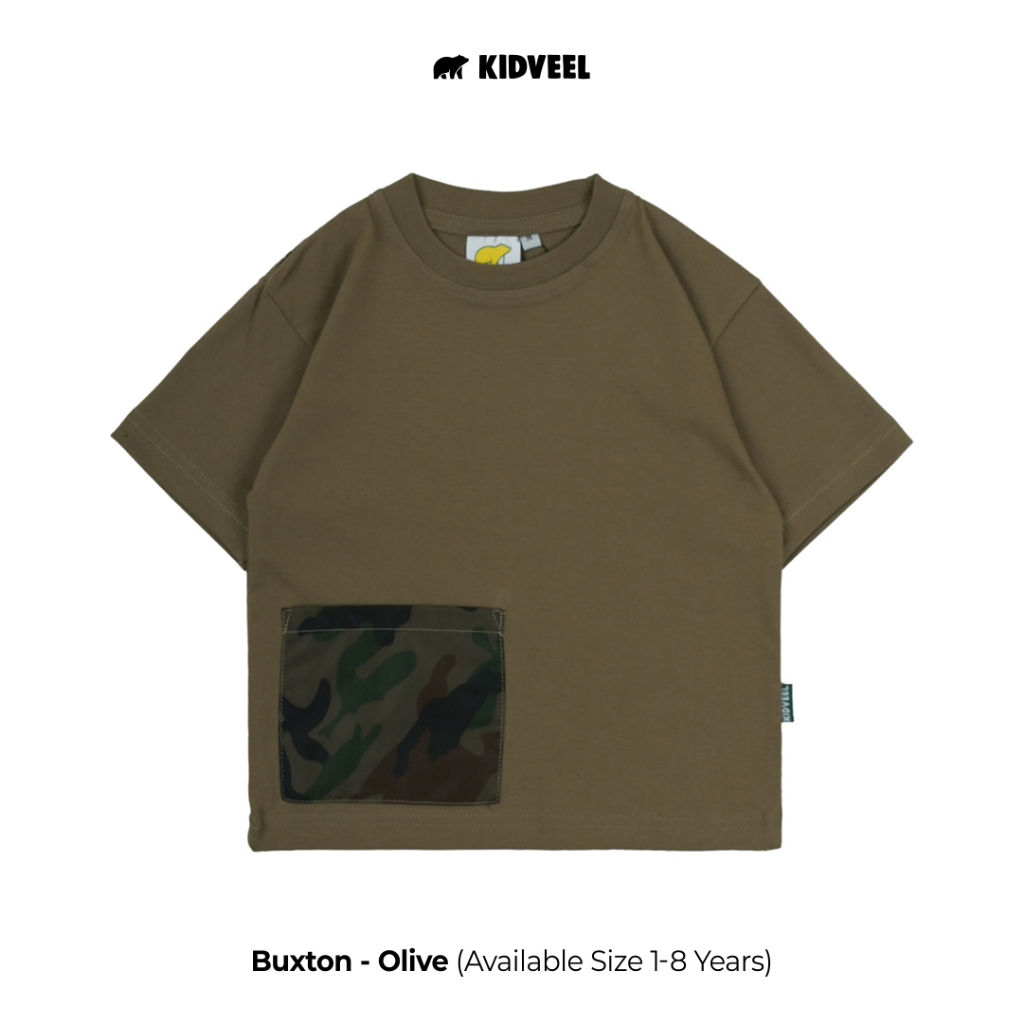 KIDVEEL Buxton Kaos Anak Oversize - T-Shirt Saku Katun Combed Laki Laki Perempuan Unisex 1-8 Tahun -