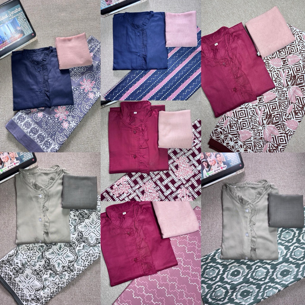 SETELAN BAJU SANTRI WANITA 3in1  ( baju + kerudung + sarung batik) NYAMAN DAN SOPAN
