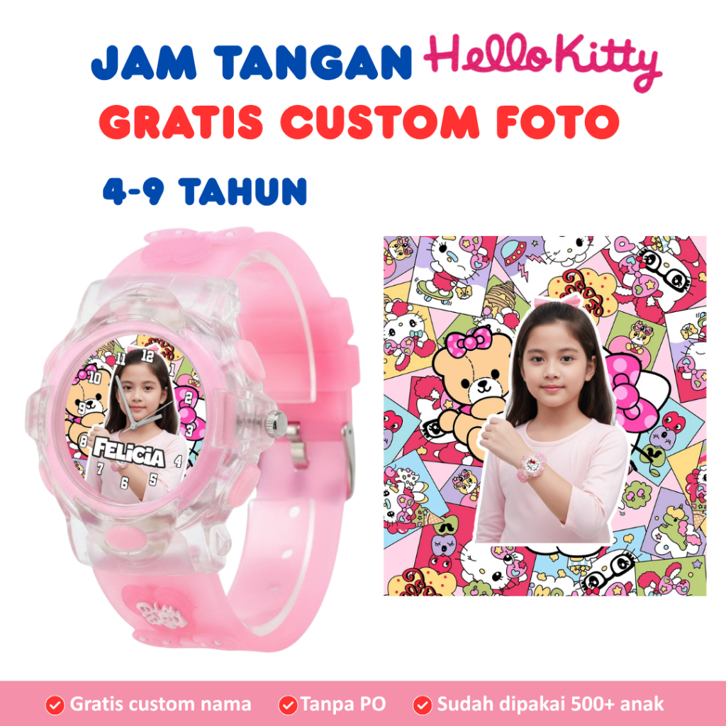 Jam Tangan Anak Hello Kitty - Jam custom Hello kitty - Bisa Pakai Nama