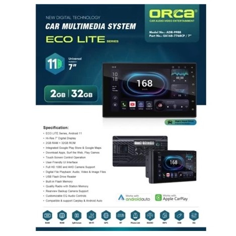 Headunit Android 7inch ORCA Ecolite 2GB/ 32GB TV mobil