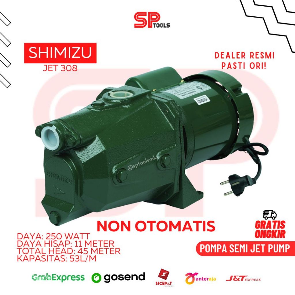 MESIN POMPA AIR SEMI JET PUMP NON OTOMATIS 47L/M 250 WATT SHIMIZU JET 308