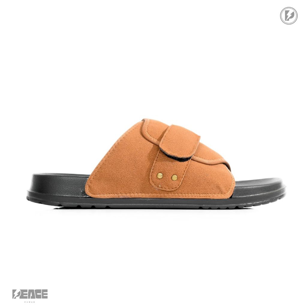 TANBE - sandal slop pria wanita Strep 1 Camel- microfiber suede casual santai harian nongkrong