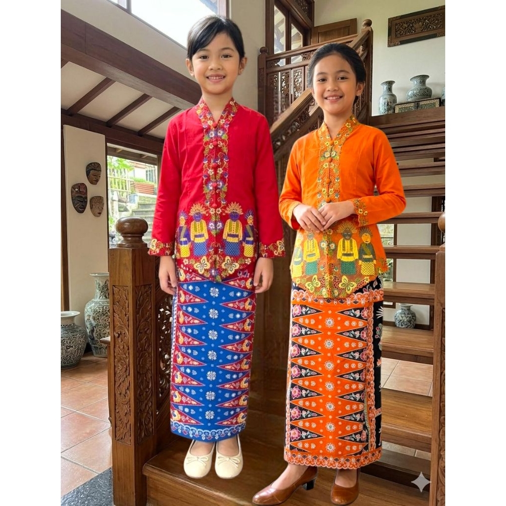 Setelan kebaya encim anak anak motif ondel//kebaya encim anak//kebaya encim ondel//encim anak